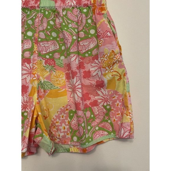 Lilly Pulitzer Shrimp Fruit Floral Kid's Shorts Size 14 Elastic Waist Pink Green - Picture 3 of 4
